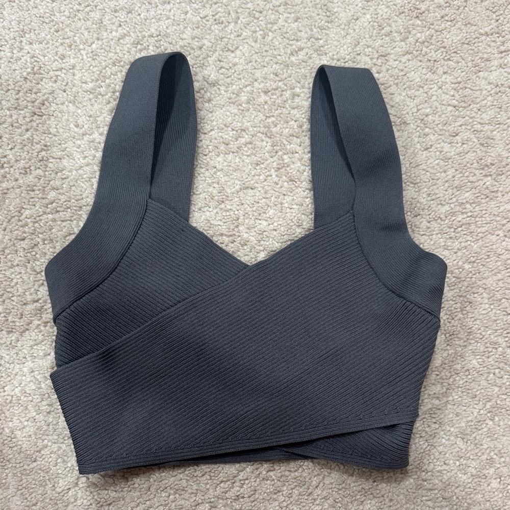 Babaton Gray Ribbed Knit Top